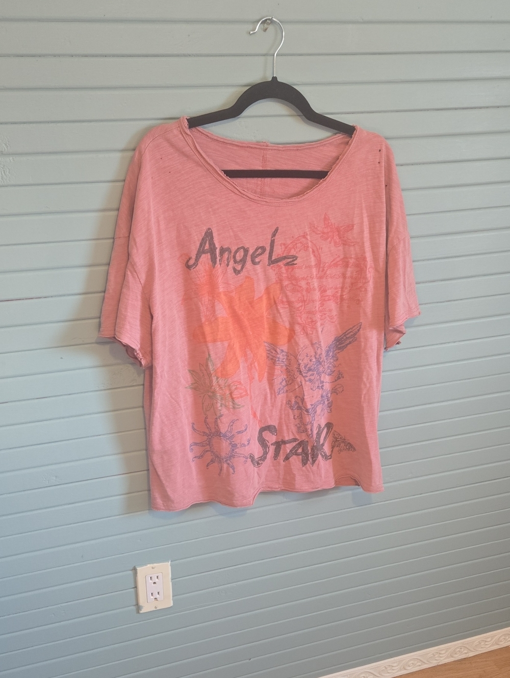 SHEIN Pink Angel Graphic Short Sleeve Tee
